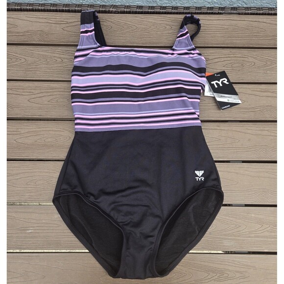 TYR Delray Straight Neck Control Fit Pink/black 1 Piece Bathing Suit Sz 8 NWT - Picture 1 of 3